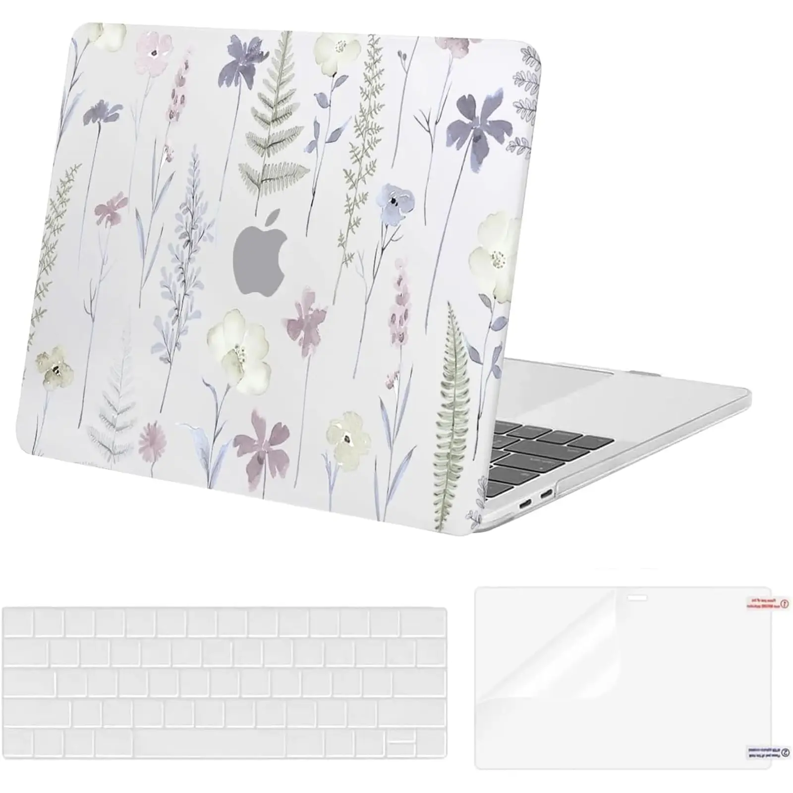 MOSISO Hard Shell Case for MacBook Pro 13 inch (M2 2026,2025,2024-2016 A2338 M1 A2251 A2289 A2159 A1989 A1708 A1706) - Plastic Meadow Floral Laptop Decor with Keyboard Cover & Screen Protector, Transparent