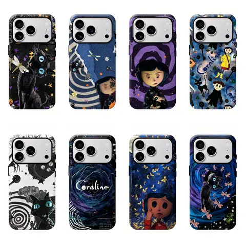Coraline Aesthetic Protective 1-Piece Polycarbonate Cellphone Case - Shockproof, Decorative, Gift-Ready, Handheld Cute Accessory (FC11601) with Secure Button Coverage for iPhone 17 ProMax Plus, 16-11, X, XR, Galaxy S25-S22 Ultra, A Series Devices