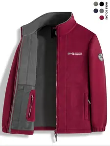 Men's Polar Fleece Warm Stand Collar Jacket, Long Sleeve, Fitted, Anti-Cold Lock Warm Open Front Jacket, Two-Sided Velvet Casual Winter Coat, Outerwear, Menswear