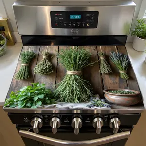 A single piece stove cover specially designed for induction cookers, featuring herbal designs with lilies and thyme, perfect for kitchen decoration. Diatom mud oven mat, Indoor Grill Accessories