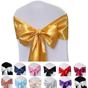 Chair Sashes Bows 50PCS Chair Ribbon Ties Back Sash for Wedding Events Cover Decoration (Gold)