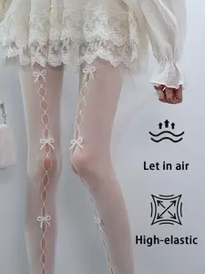 Lace Bow Fishnet Stockings for Women, High Elasticity Anti-Pick Purity Desire Style Lolita Pantyhose, All Seasons Slim Fit