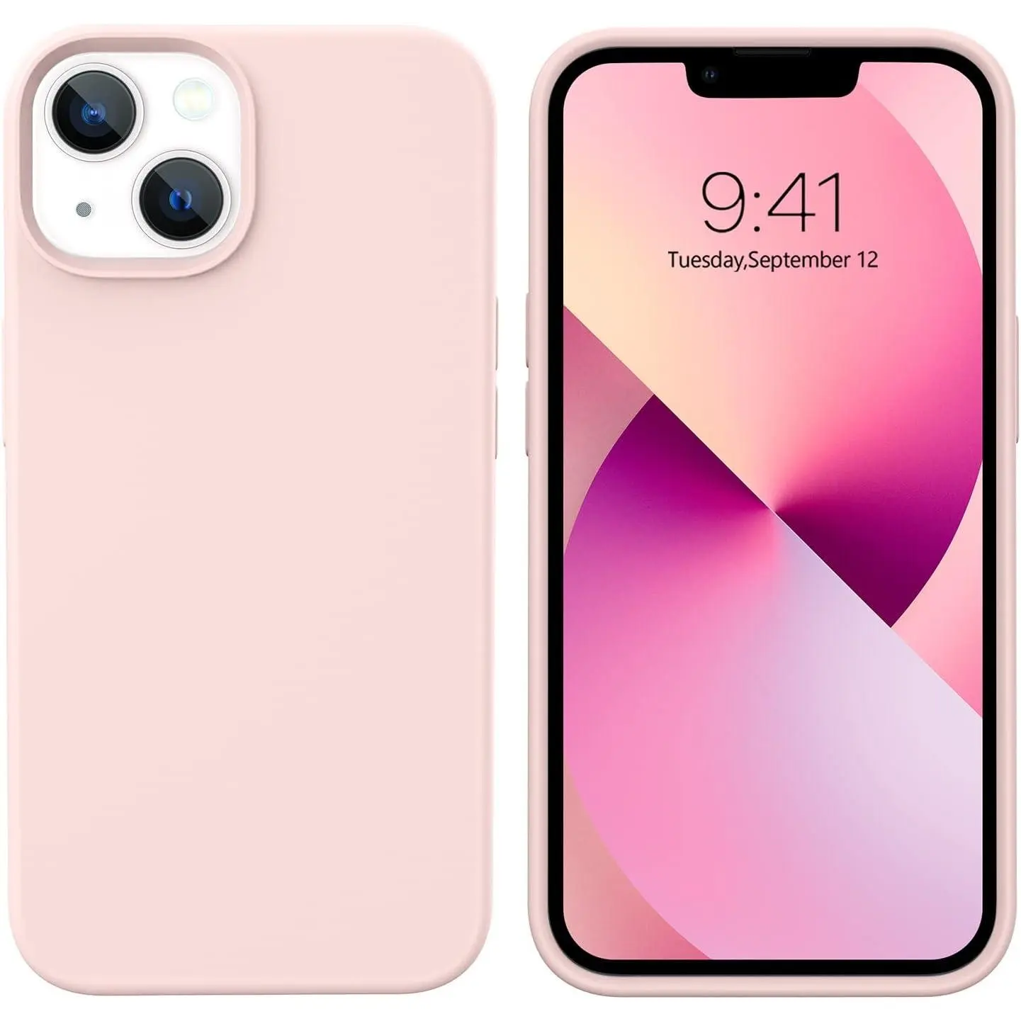 for iPhone 13 Mini Case, iPhone 13 Mini Phone Case, Slim Fit Liquid Silicone Soft Gel Rubber Anti-Scratch Shockproof Phone Cover with Microfiber Lining for iPhone 13 Mini 5.4", Light Pink