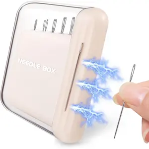 Portable Travel Magnetic Mini Sewing Needles Storage Box with 10PCS 5 Size Sharp Needles Magnetic Holder for Hand Sewing Art Crafts (Beige)