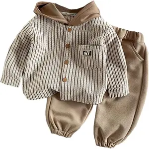 BABICOLOR Boys' Spring/Autumn Set with Letter Print Striped Hoodie & Long Sleeves Perfect for Outdoor Play Cotton Material