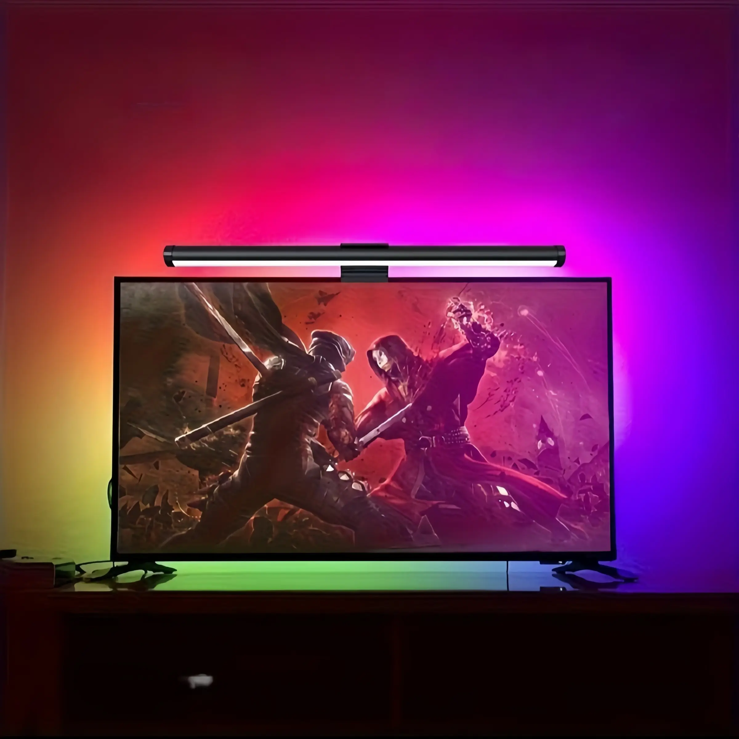 LED Backlit Dual-Sided Monitor Light with Rgbw Night Light, Dimmable Backlit, Adjustable Rgb Lighting, Ergonomic Touch Control, USB Powered, Eye Protection for Home Office and Gaming Setup, Eye Friendly Lighting, Rgb Atmosphere Lights