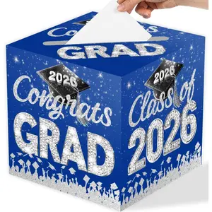 Blue and Silver Graduation Card Box for Class of 2026 Congrats Grad Card Box for Graduation Party Supplies Party Favors