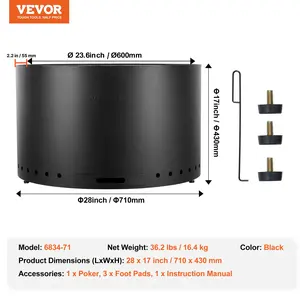 VEVOR Smokeless Fire Pit Stove Bonfire, H: 18 inx Dia: 28 in, Wood Burning Fireplaces with Removable Ash Pan, SUS430 Stainless Steel inner Portable Outdoor Firepit, for Outdoor Patio Camping, Black