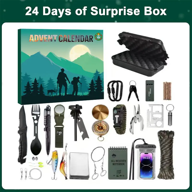 2026 Adult Christmas Countdown Calendar, Survival Kit for Men, Teens, Boys, 24-Day Gift, Ideal for Outdoor Adventures, Camping, Fishing, Hunting