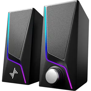 Speakers, PC Speakers with 6 Lighting Modes, USB   Speakers for Desktop PC with 2 Bass-Boost Ports, 2 Speaker Units, and 3.5mm Aux-in for PC, Laptop, , Gaming