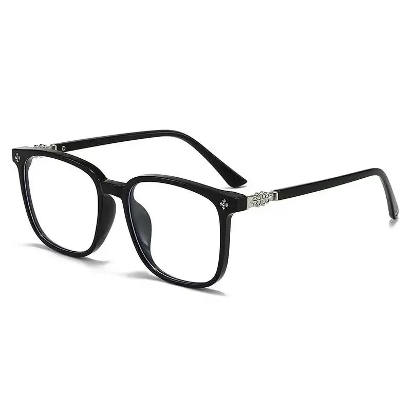 Ferrberty x Lyrasses Unisex Art Deco Bright Black Acetate Square Blue Light Glasses, Full Rim Statement Frames, UV400 Shield, Tempered Glass Lenses, Lightweight Durable Minimalist Eyewear for Work & Daily Wear