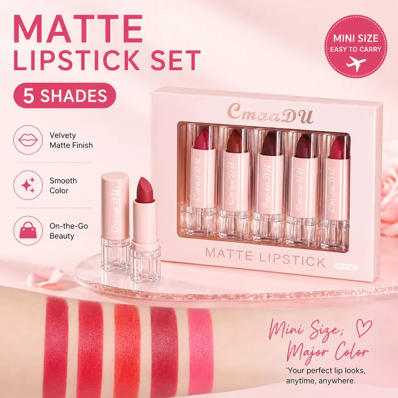 Hyaluronic Acid Moisturizing Matte Lip Kit Sets - 5-Piece Cosmetic Lip Products with 15 Shades, Hydrating Formula to Hydrate & Moisturize for Daily Outings, Dates & Daily Elegance