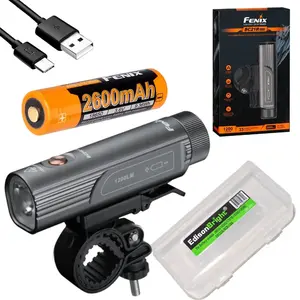 Fenix BC21R v3.0 1200 Lumen LED USB Rechargeable Light Weight Bike Bicycle Light, Rechargeable Battery with EdisonBright Battery Carrying case Bundle