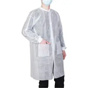10-Pack Disposable Lab Coats for Adults, Knee Length with 2 Pockets, Knitted Cuffs & Collar, Sizes S-XXL