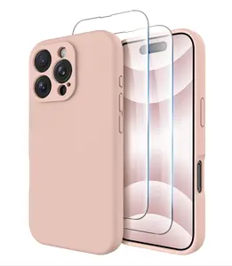 iPhone 16 Pro Case, Compatible with MagSafe, Shockproof Magnetic Silicone Case for iPhone 16 Pro,[Military Grade Protection] [2 Pack Screen Protectors], Pink Sand