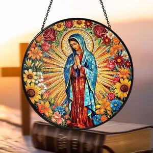 Lady of Guadalupe Stained-Glass Suncatcher, Mexican-Inspired Window Hanging Decor, Vibrant Sunlit Art Piece, Religious Virgin Mary Catholic Gift for Home Blessing
