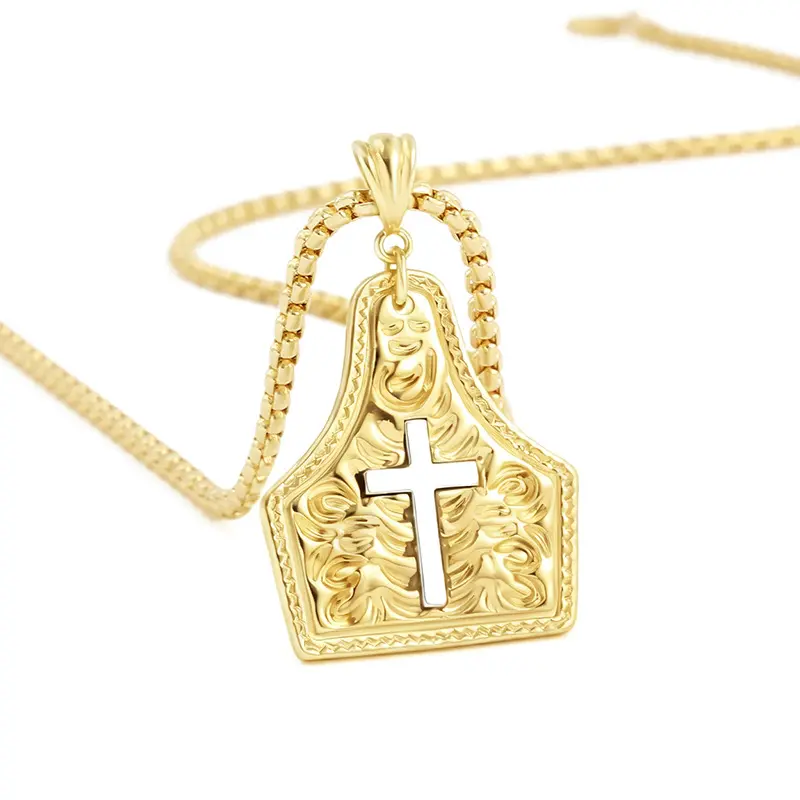 Cowboy Cross Necklace for Women Men Cowhide Western Style Copper Plated 14K Gold Plated Pendant Necklaces Trendy Jewelry Gifts