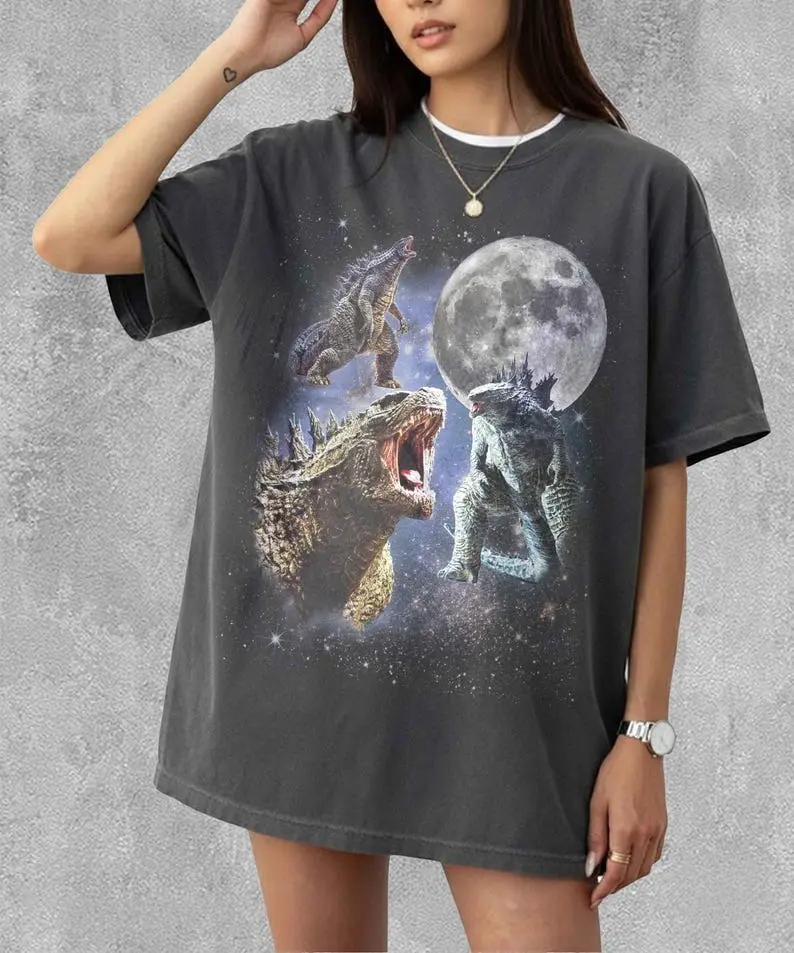 Godzilla Moon TShirt, Vintage Godzilla Tshirt, Retro Kaiju Graphic Tee, 90s Monster Moon Apparel, Japanese Movie Poster Style, Godzilla Gift