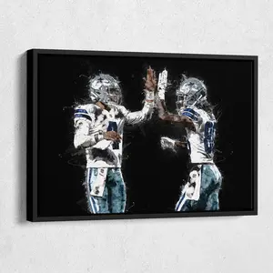 Dak Prescott & CeeDee Lamb  Print - Dallas Cowboys Wall Art, NFL Decor for Home, Man Cave, Football Gift, Framed Poster ( Unframed - Print Only )