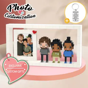 Father's Day Gift for Family Customizable 3 People Custom Brick Figures with Keychain Set Full Body Design
