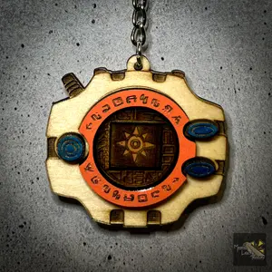 Digivice Keychain - Hand Crafted 2" Wood, Acrylic Resin Filled, Hand Assembled, SeaLED for Water Resistance