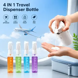4-in-1 Travel Dispenser Bottle Leak Proof, Portable Refillable Toiletry Organizer for Shampoo Conditioner Lotion, TSA Approved Travel Essentials Canister