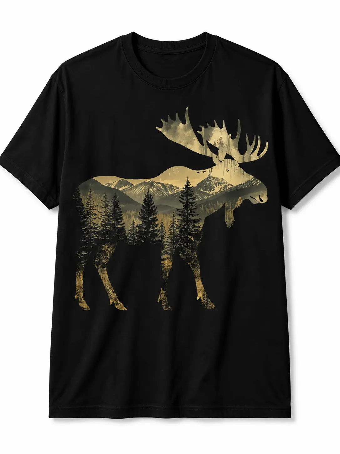 Men's Standard Fit Short Sleeve T-Shirt - Alaska Theme, Nature Print, Casual Wear for Elk Mountains Hiking & Camping Enthusiasts