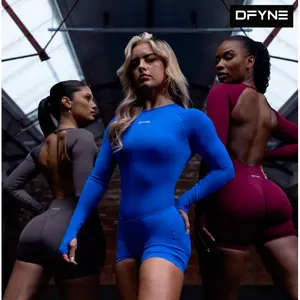 DFYNE Backless Butt-Lift Shaping Romper – Seamless Open Back High Stretch Shorts Bodysuit Yoga Running Outdoor Fitness Jumpsuit for Women