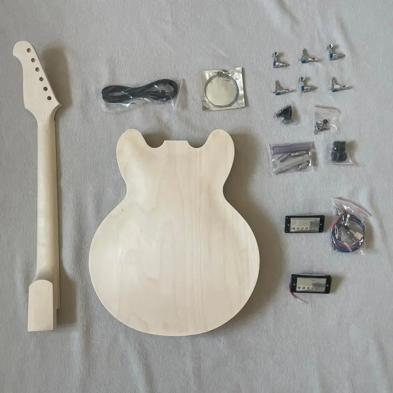 DG335 Style DIY Complete Electric Guitar Kit - 6-String, Silver Accessories, Rhombic Holes, 4.5kg, Guitar Strings, Protection Feature, Gift for Adults