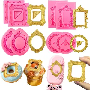 8 Pcs Picture Frame Mold, Baroque Frame Chocolate Mold Vintage Photo Frames Silicone Molds for Chocolate Fondant Candy Cake Decoration Cupcake Topper Dessert Decor Gum Paste Polymer Clay