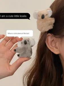 2pcs Cute Plush Koala Hair Claw Clips, Adorable 3D Design for Forehead Side Bangs, Fall & Winter Fashion Accessory