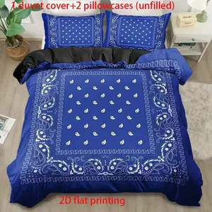 3pcs Modern Blue and White Paisley Printed Bedding Set - Soft and Breathable Polyester duvet Cover, 1 duvet cover and 2 pillowcases (unfilled), a must-have for all seasons comfort in bedrooms, guest rooms, and dormitories, Decorative Bedding Set