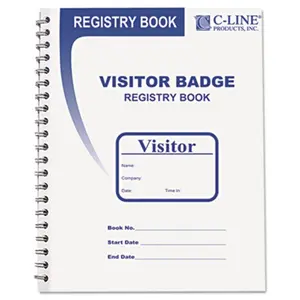 C-Line 97030 Visitor Badges with Registry Log, 2x3.5in White, 150-BX, Carbonless Copy, Convenient Book for Facility Record Keeping & Guests