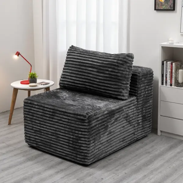 No-Assembly Modular L-Shaped Corduroy Sectional Couch - Reversible Chaise, High-Resilience Foam + Spring Pack, Space-Saving Cloud Sectional for Bedroom, Apartment - No Tools Needed, Cloud Sectional Couch