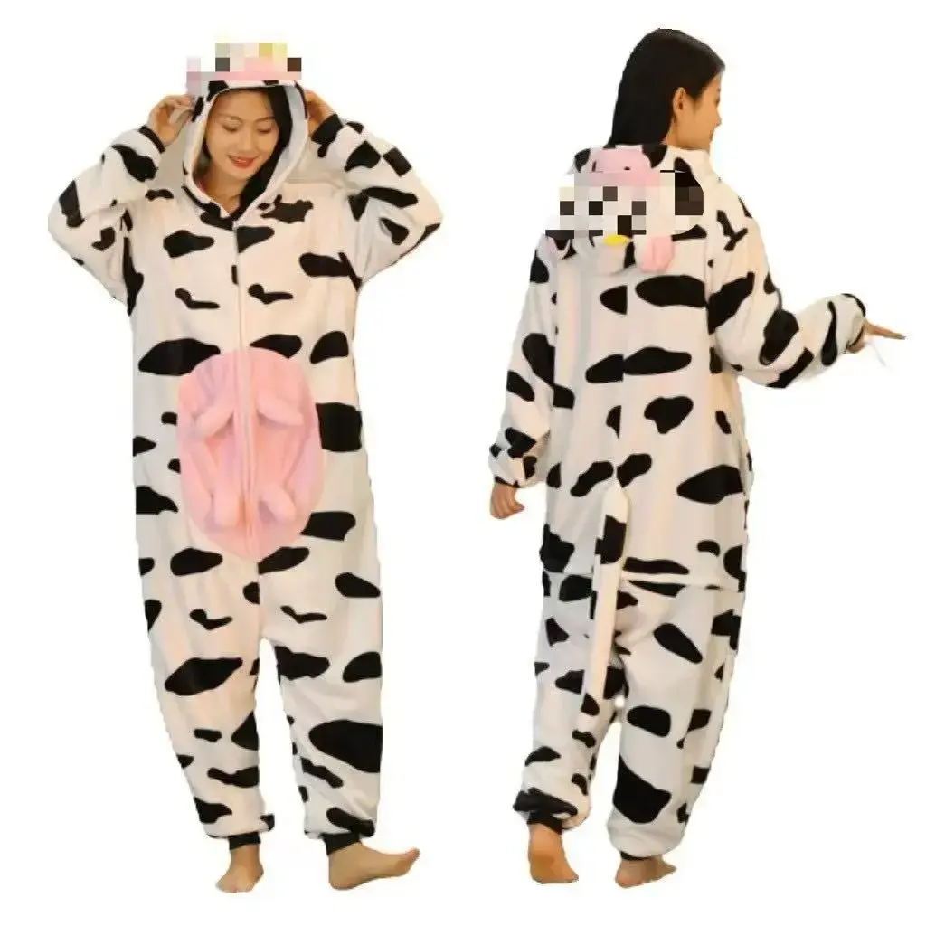 Cow Onesies Cartoon Animal Onesie Women MenPajamas Halloween Funny Party Suits Winter Home Overall Costumes