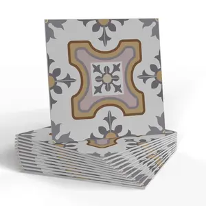 Floral Pattern Ceramic Tile Sticker, Waterproof & Oil Proof Wall Sticker, Self-Adhesive Detachable Ceramic Tile Sticker for Home Decor, Ornaments