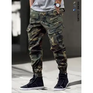Men's Camo Print Label Patched Drawstring Waist Cargo Pants, Loose Casual Pocket Trousers for Outdoor Wear, Fashion Men's Bottoms for All Seasons, Cargo Jogger Pants, Casual Joggers