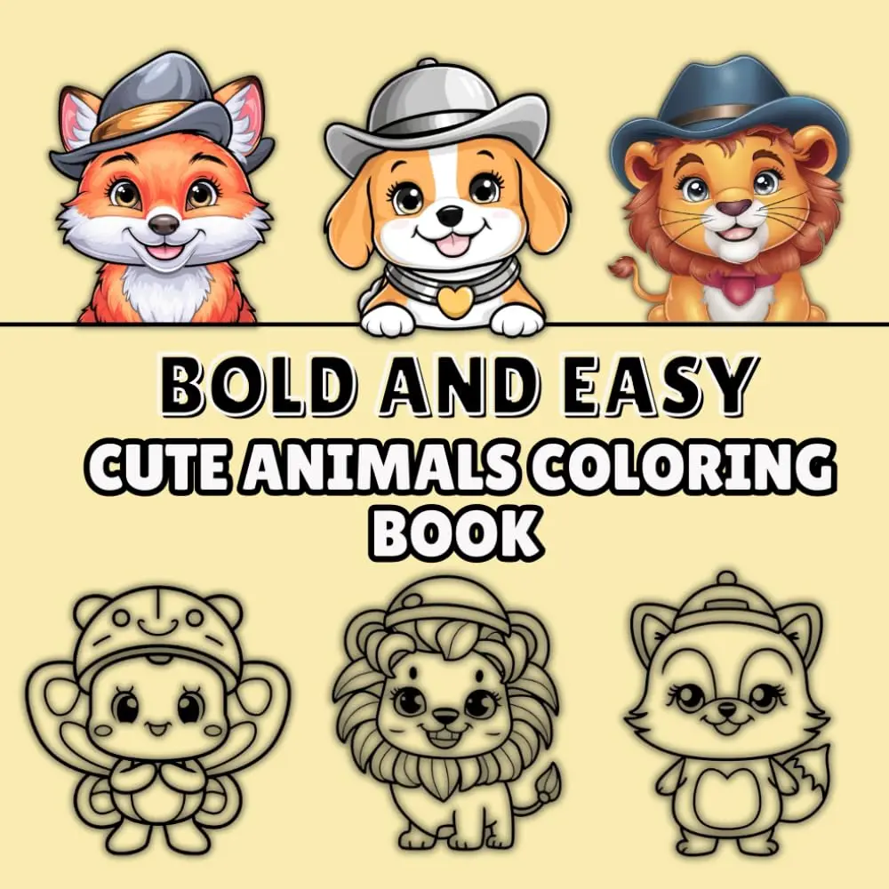 bold and easy cute animal coloring book: Cute and funny animal coloring pagesand Relaxing Stress Relieving Designs for Kids and Adults