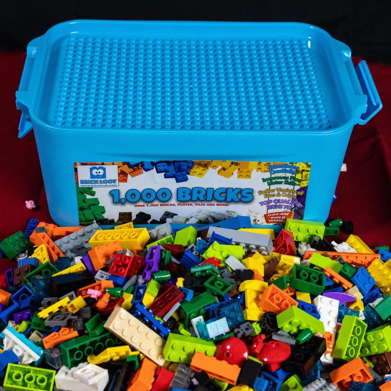 BRICK LOOT 1000 Bricks with Storage Bin - 100% Compatible with LEGO - 70 Bonus Bricks - Quality ABS Plastic - Great Variety of Colors & Sizes - Ideal for Building & Collection