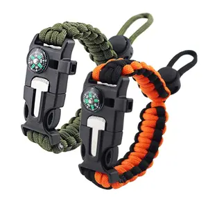 ISUNMEA 2Pack Survival Paracord Bracelet Flint Fire Starter Scraper Compass Wilderness Survival Whistle Adjustable Wristband Black&Armygreen