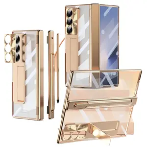 Luxury Clear Electroplated Case for Samsung Galaxy Z Fold7/6, Integrated Screen Protector & Magnetic Hinge Protection Cover Protective Cellphone