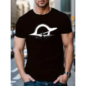 Black Hole Print - Unique Abstract Pattern Black Short Sleeve T-Shirt Spring Casual Versatile Comfortable Men's T-Shirt
