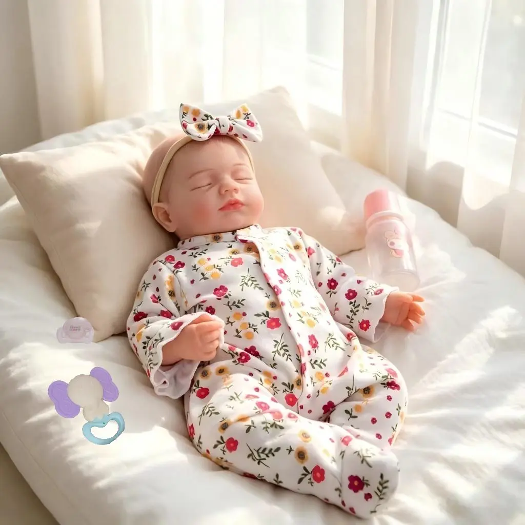 48 Cm Soft Vinyl Limbs,Reborn Sleeping Baby Doll 3D-Paint Skin with Vein,19 Inch Realistic Bebe Newborn Girls Boys Handmade Toy (Including Bottle And Pacifier),Birthday/Halloween/ Thanksgiving Day/ Christmas Gift.