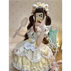 Summer Japanese Sweet Lolita Kawaii Elegant Dress Women Princess Y2k Bow Design Dresses Female Chic Retro Korean Popular Clothes