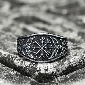GTHIC Unisex Norse Helm of Awe Eagle Viking Ring Celtic Knot Vintage Accessories Birthday Gift Stainless Steel