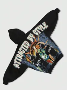 Men's "Attracted By Style" Statue Of Liberty Graphic Long Hoodie, All-Day Comfort, Vintage Streetwear Pullover, Perfect Gift For Boyfriend, Son & Brother，Unisex Vintage "Happy Overload" Graphic Long Hoodie,  Oversized Fit For Maximum Comfort