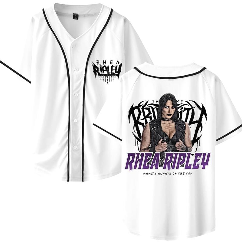 Rhea Ripley Merch Baseball Jersey V-Neck Shirt Women Men Short Sleeve Streetwear Clothes