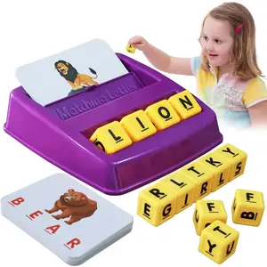 Matching Letter Games for Kids Birthday Gift Learning Toys Ages 3-8 Purple Set with 30 Double-Sided Picture Cards & 12 Bright Letter Cubes for Boys Girls