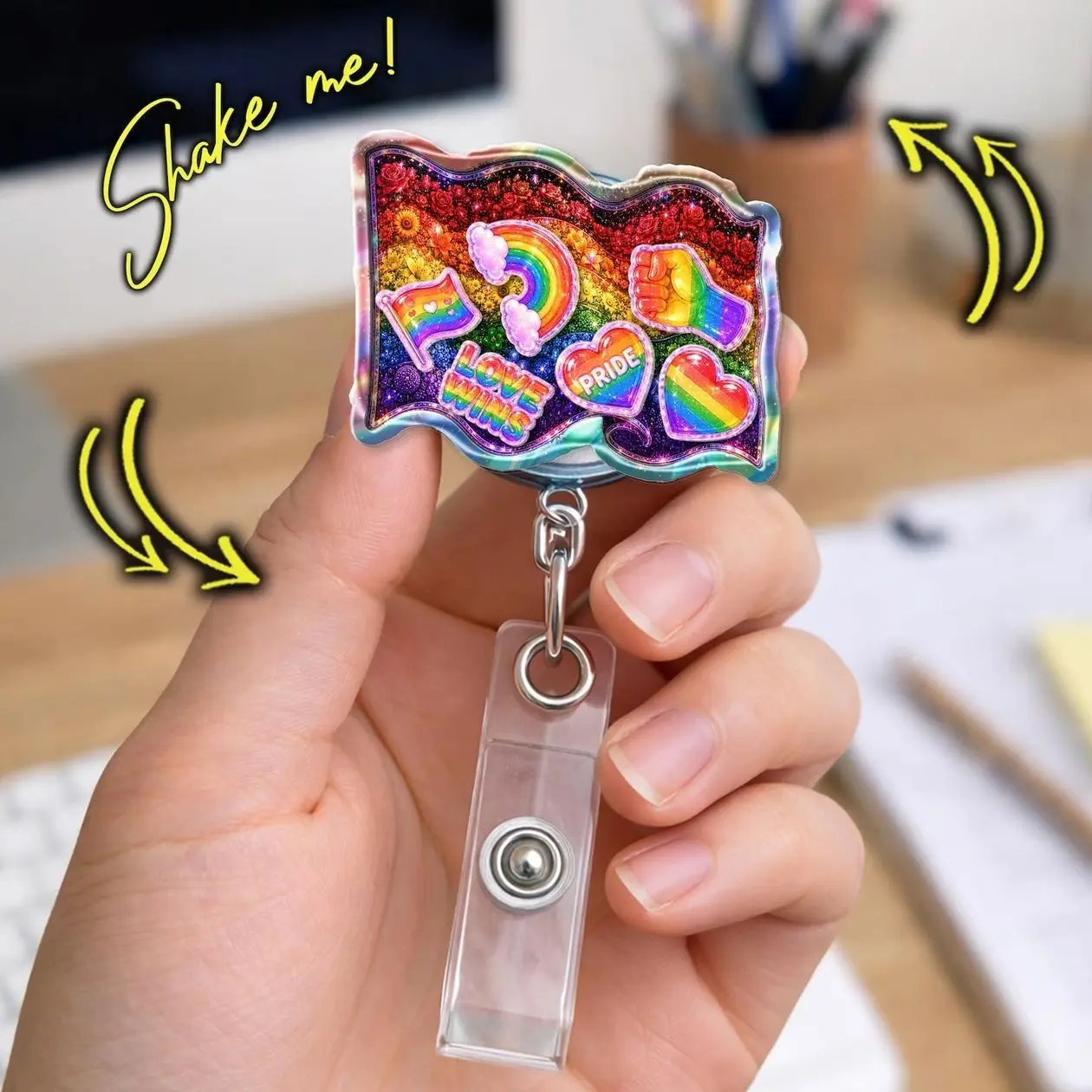 Progress Flag Shaker Badge Reel, Nurse Medical ID Badge Holder, Progressive Retractable Badge Clip 3HB