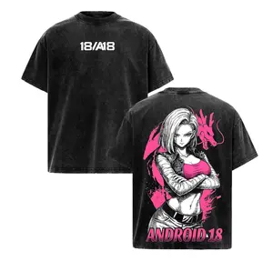 Android 18 DBZ Vintage Washed Oversized Anime Shirt, Strong Waifu Pink Aesthetic Graphic Tee, Heavyweight Cotton Streetwear, Unisex Gift